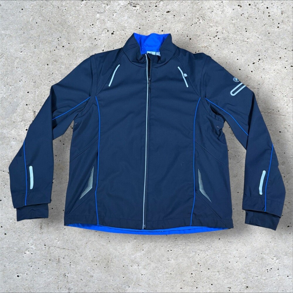 BMW Athletics Jacket Men XL Black Blue Full Zip Technical Softshell Windbreaker